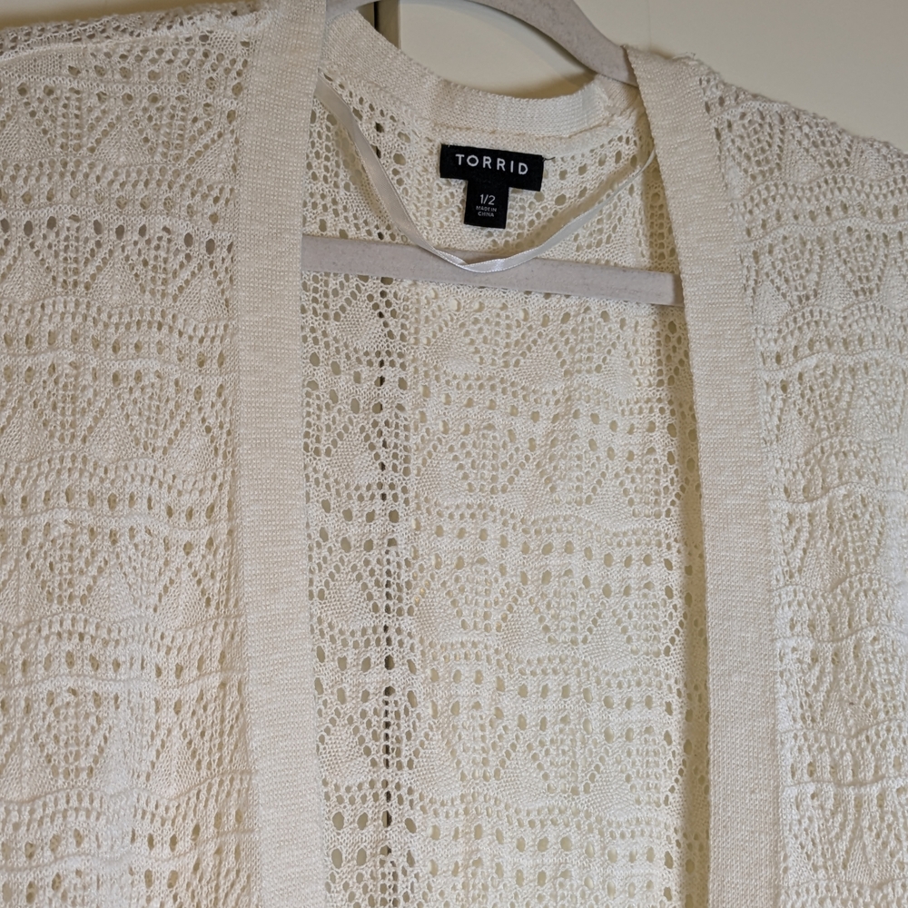 Torrid Cream Lace Knit Duster Sz1/2 Prariecore Boho Shabbychic